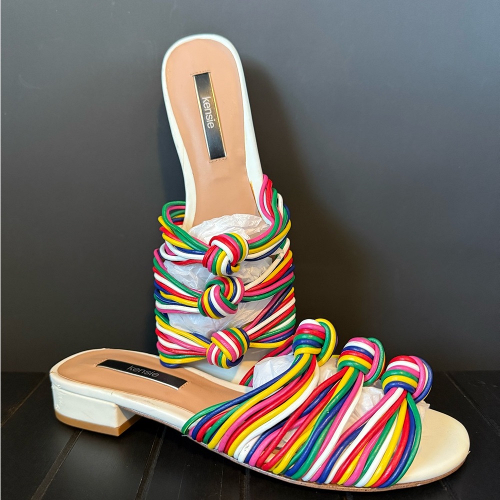 Kensie Kylee sandal 7.5 colorful straps with cream base. Goes with everything.